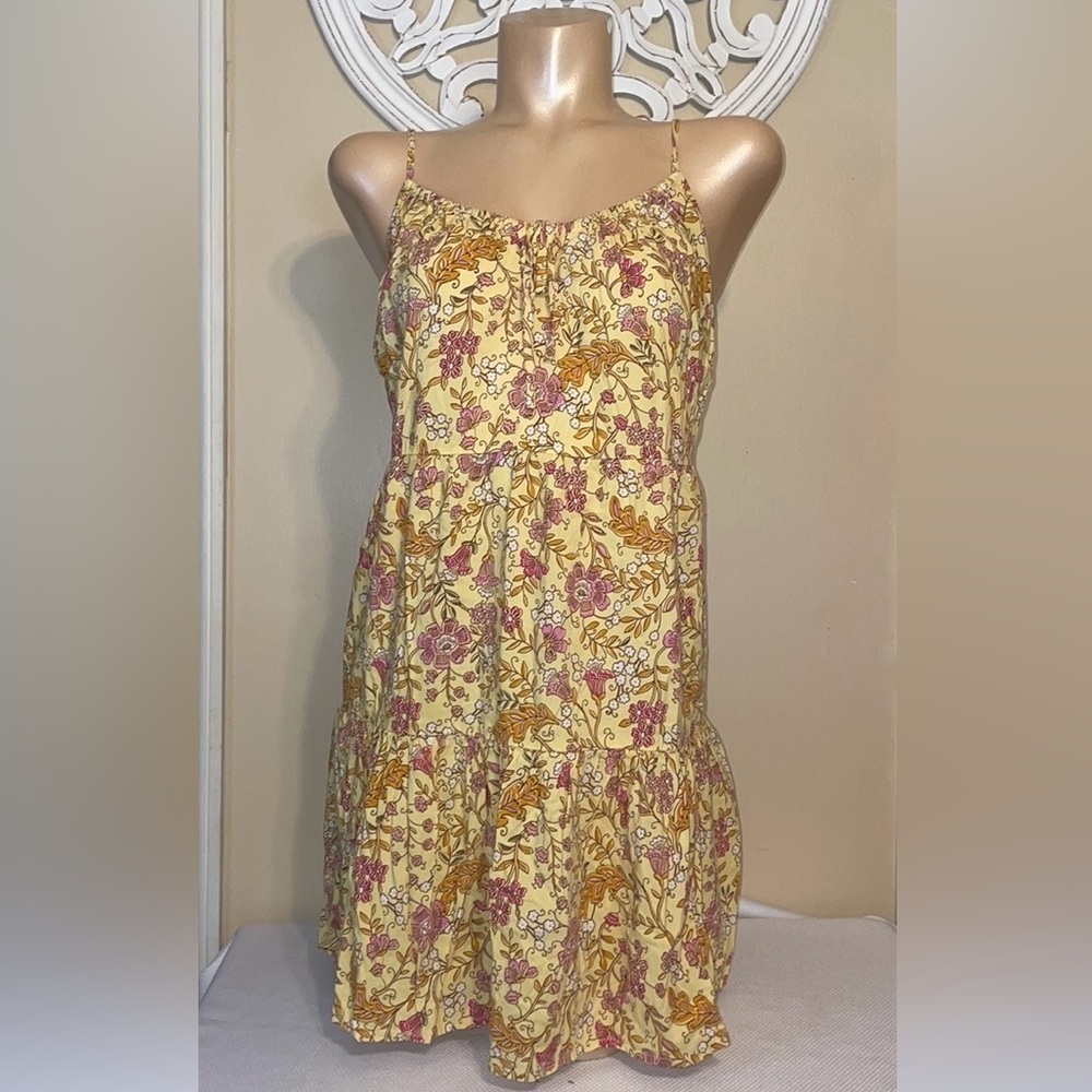Old Navy women’s dress medium mini yellow  pink cami tie flowy boho floral print